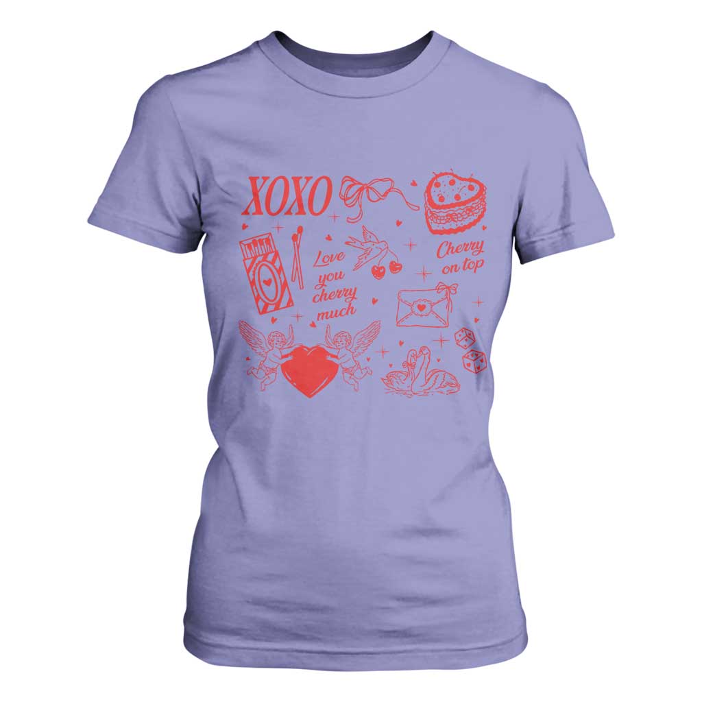 Xoxo Valentines Day T Shirt For Women Love You Cherry Much Vintage Coquette TS11 Violet Print Your Wear