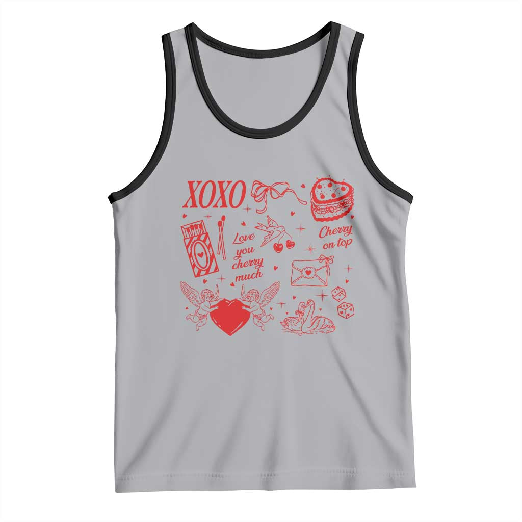 Xoxo Valentines Day Tank Top Love You Cherry Much Vintage Coquette TS11 Athletic Heather Black Print Your Wear