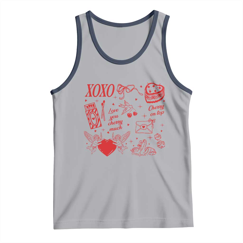 Xoxo Valentines Day Tank Top Love You Cherry Much Vintage Coquette TS11 Athletic Heather Navy Print Your Wear