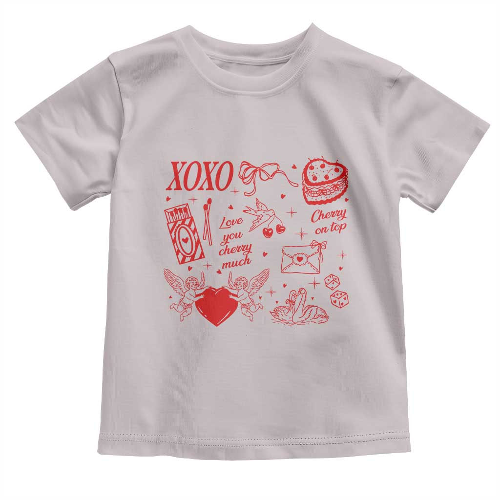 Xoxo Valentines Day Toddler T Shirt Love You Cherry Much Vintage Coquette TS11 Ice Gray Print Your Wear