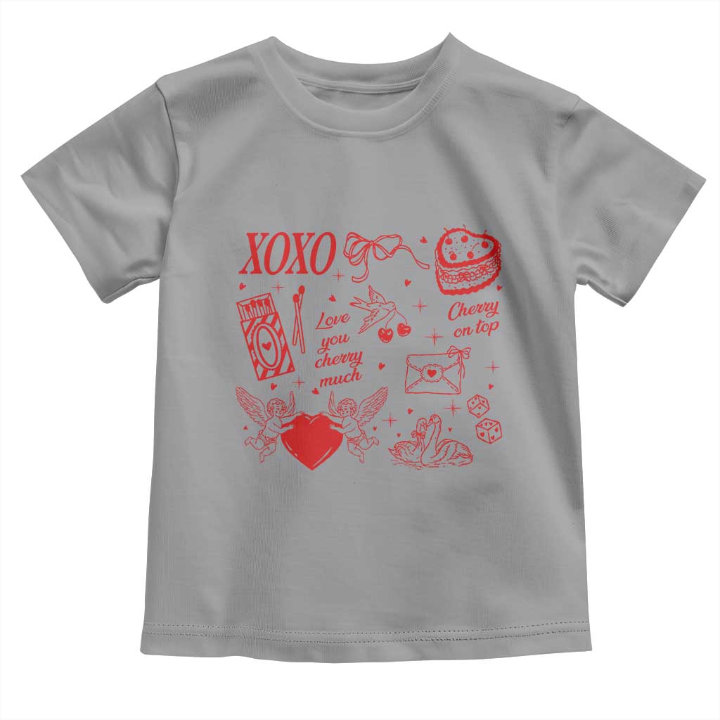 Xoxo Valentines Day Toddler T Shirt Love You Cherry Much Vintage Coquette TS11 Sport Gray Print Your Wear