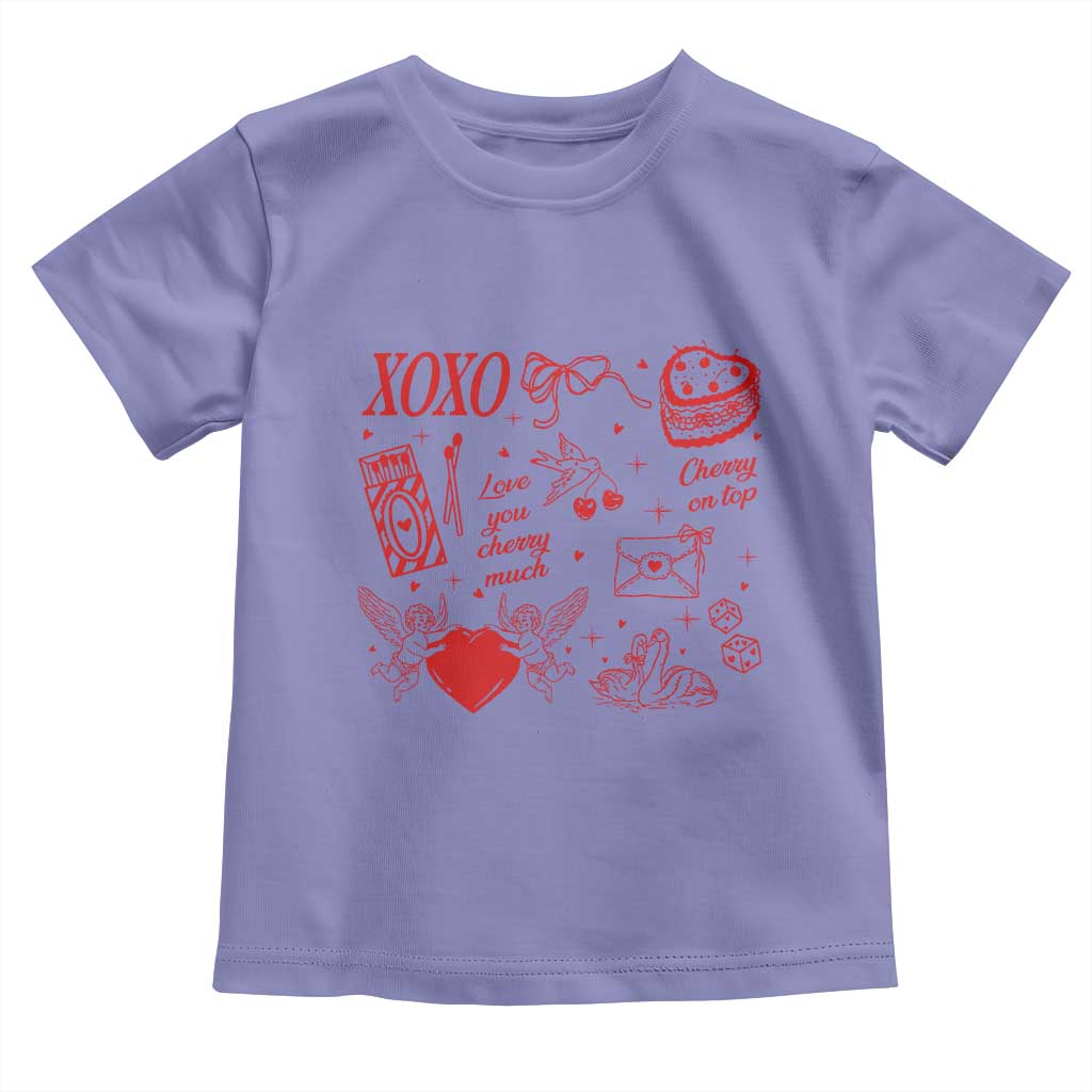 Xoxo Valentines Day Toddler T Shirt Love You Cherry Much Vintage Coquette TS11 Violet Print Your Wear