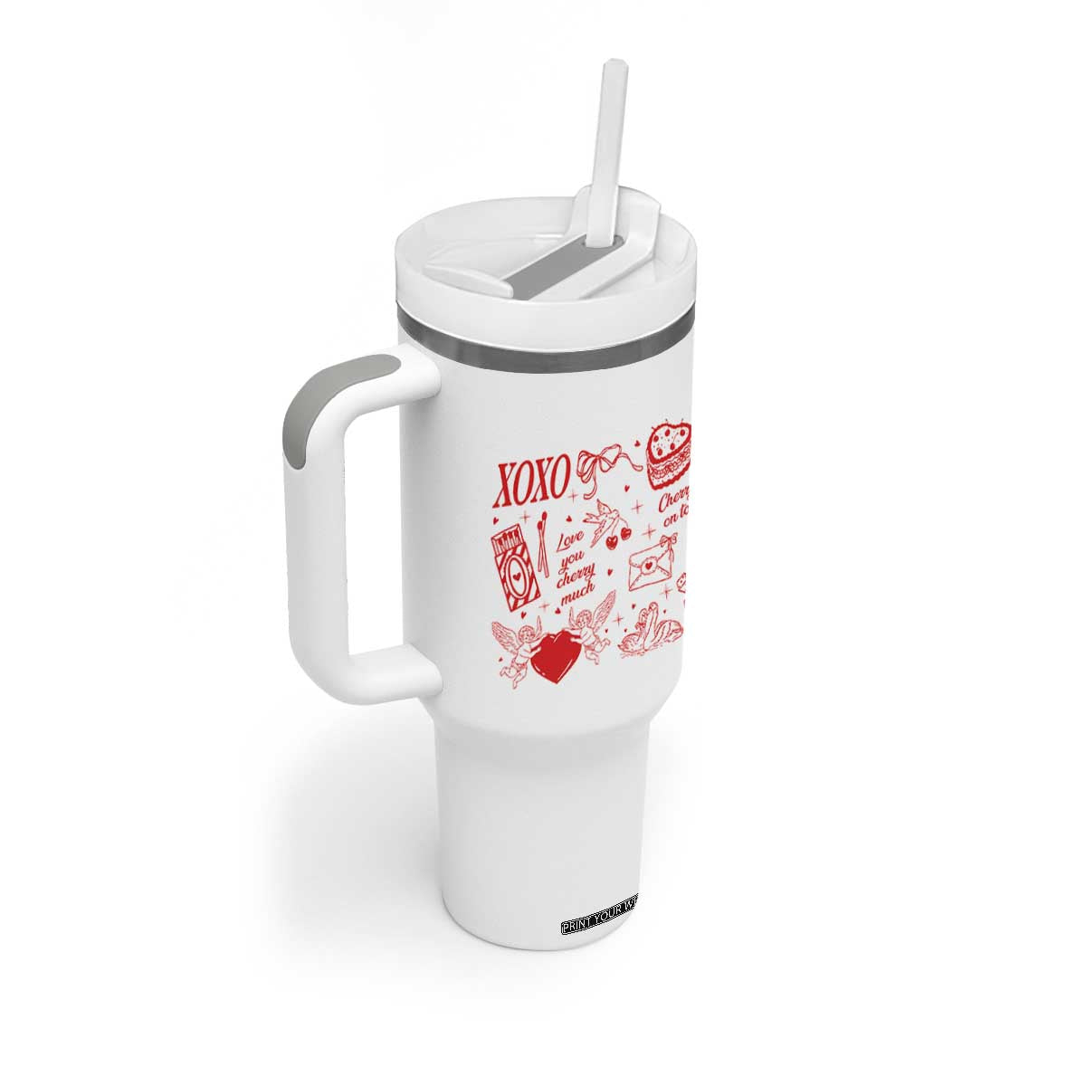 Xoxo Valentines Day Tumbler With Handle Love You Cherry Much Vintage Coquette TS11 Print Your Wear