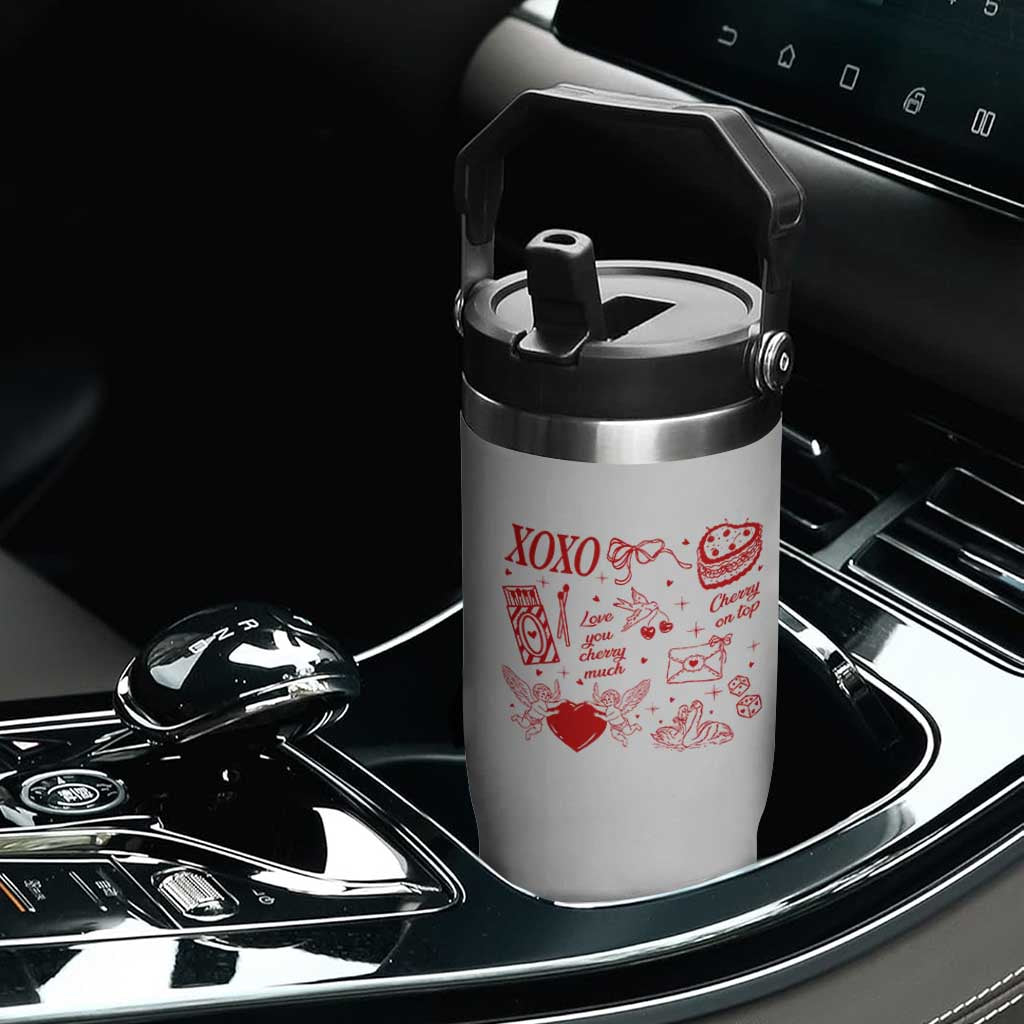Xoxo Valentines Day Flip Straw Tumbler Love You Cherry Much Vintage Coquette TS11 Print Your Wear