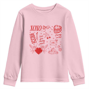 Xoxo Valentines Day Youth Sweatshirt Love You Cherry Much Vintage Coquette TS11 Light Pink Print Your Wear