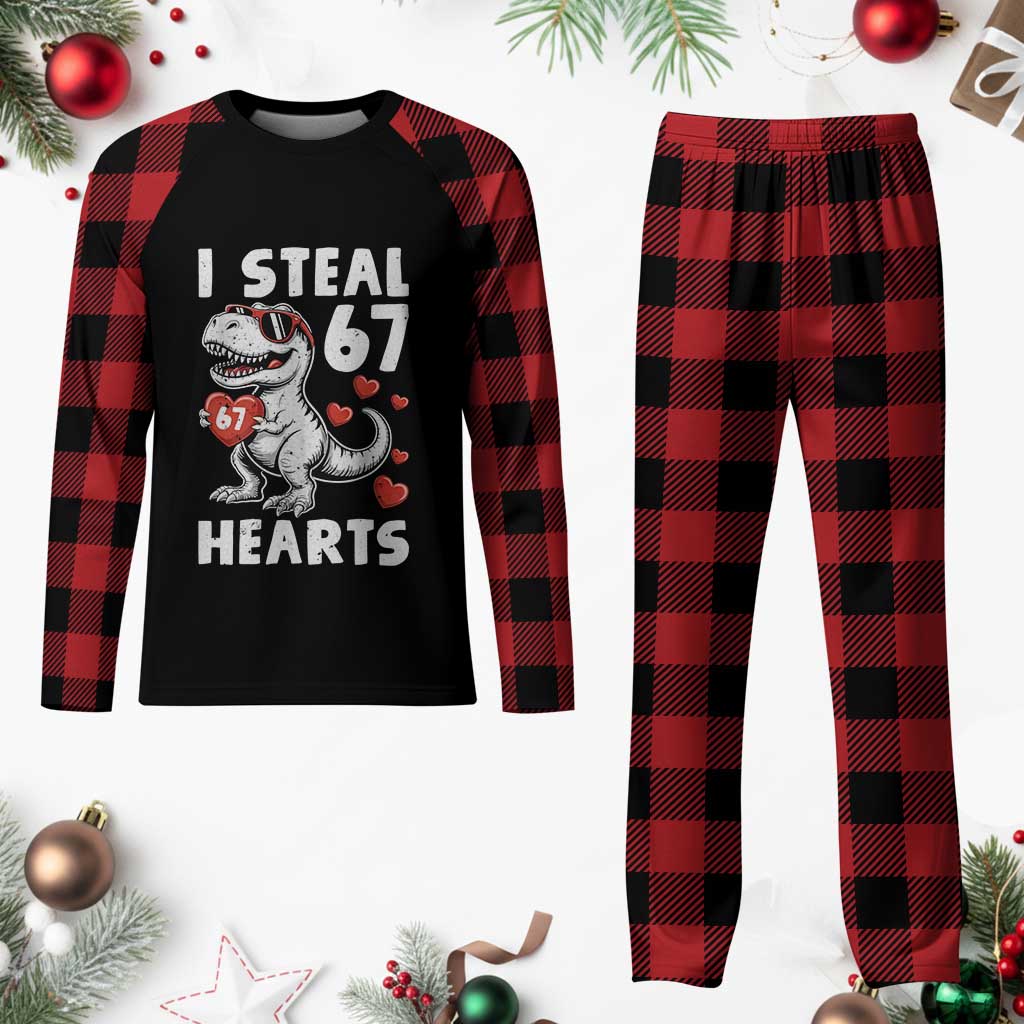 Funny I Steal 67 Hearts Valentines Day Six Seven Meme Plaid Pajama Set TS11 Buffalo Plaid Print Your Wear