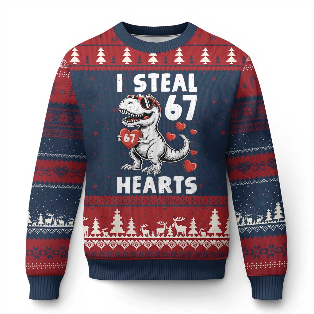 Funny I Steal 67 Hearts Valentines Day Six Seven Meme Ugly Christmas Sweater TS11 Navy Red Print Your Wear