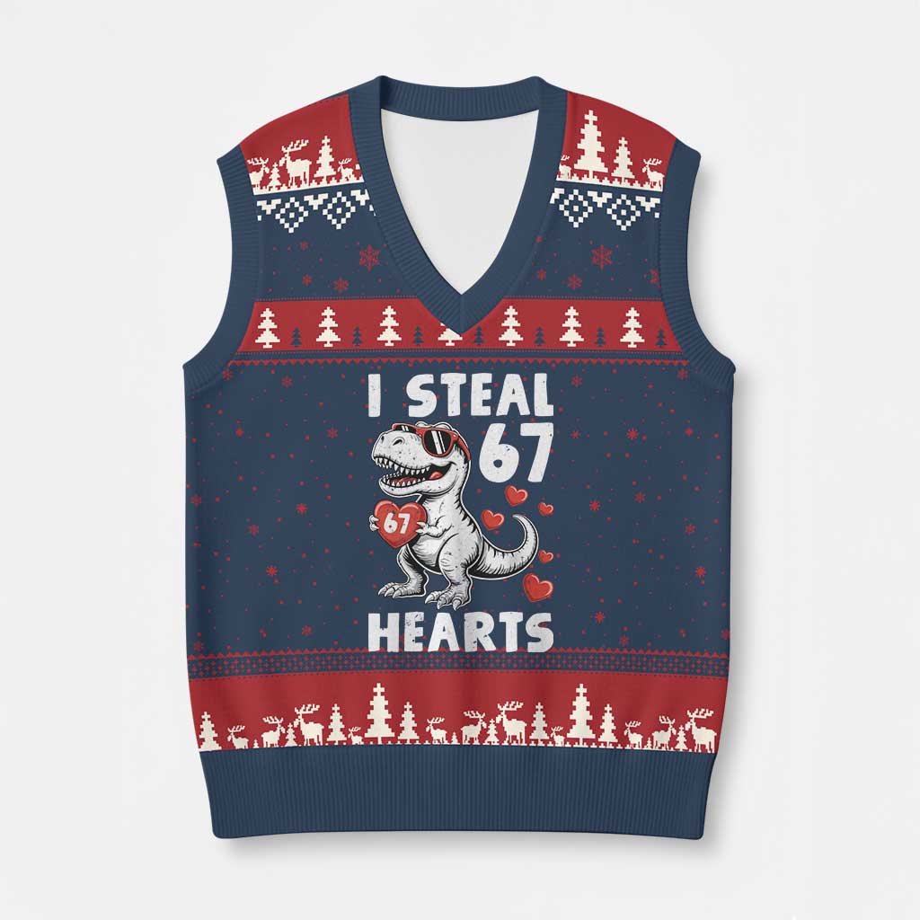 Funny I Steal 67 Hearts Valentines Day Six Seven Meme V-Neck Knit Sweater Vest TS11 Navy Red Print Your Wear