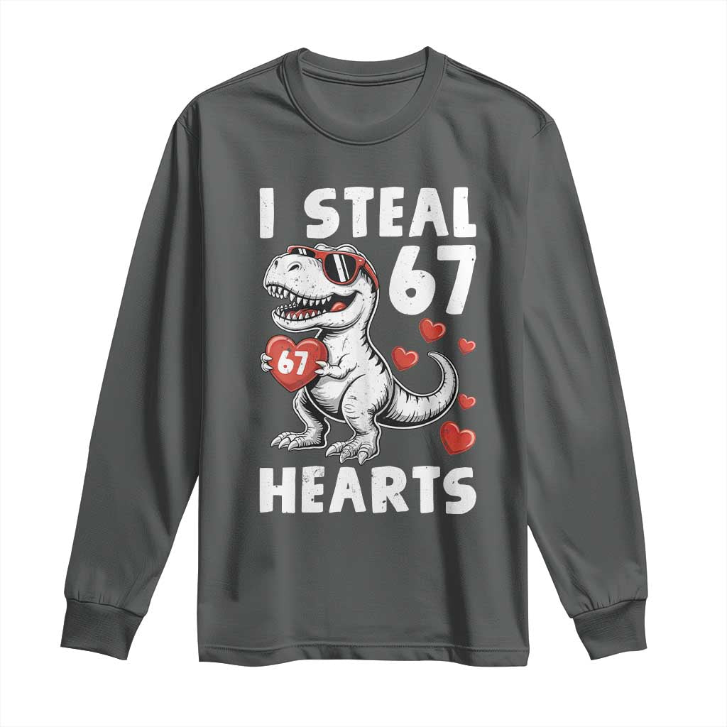 Funny I Steal 67 Hearts Valentines Day Six Seven Meme Long Sleeve Shirt TS11 Dark Heather Print Your Wear