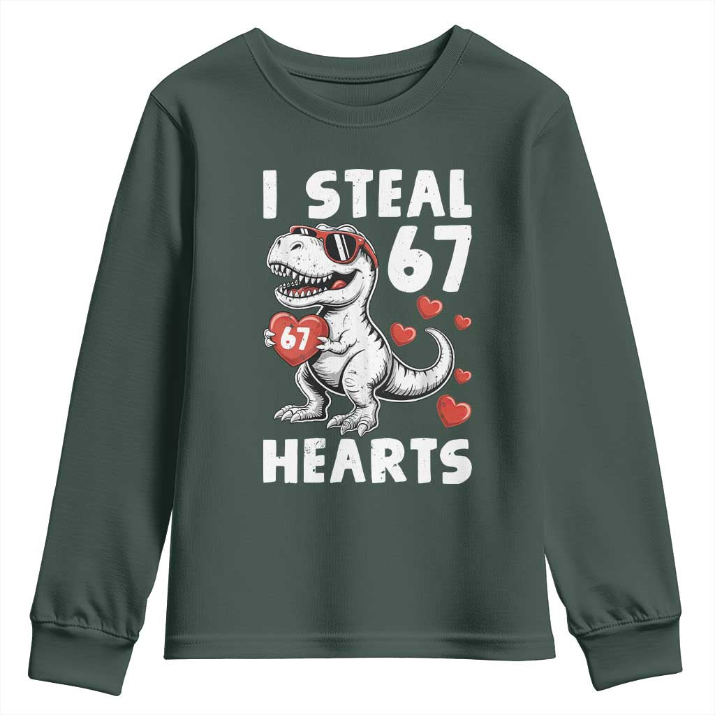 Funny I Steal 67 Hearts Valentines Day Six Seven Meme Youth Sweatshirt TS11 Dark Forest Green Print Your Wear