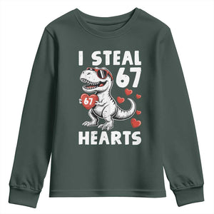 Funny I Steal 67 Hearts Valentines Day Six Seven Meme Youth Sweatshirt TS11 Dark Forest Green Print Your Wear