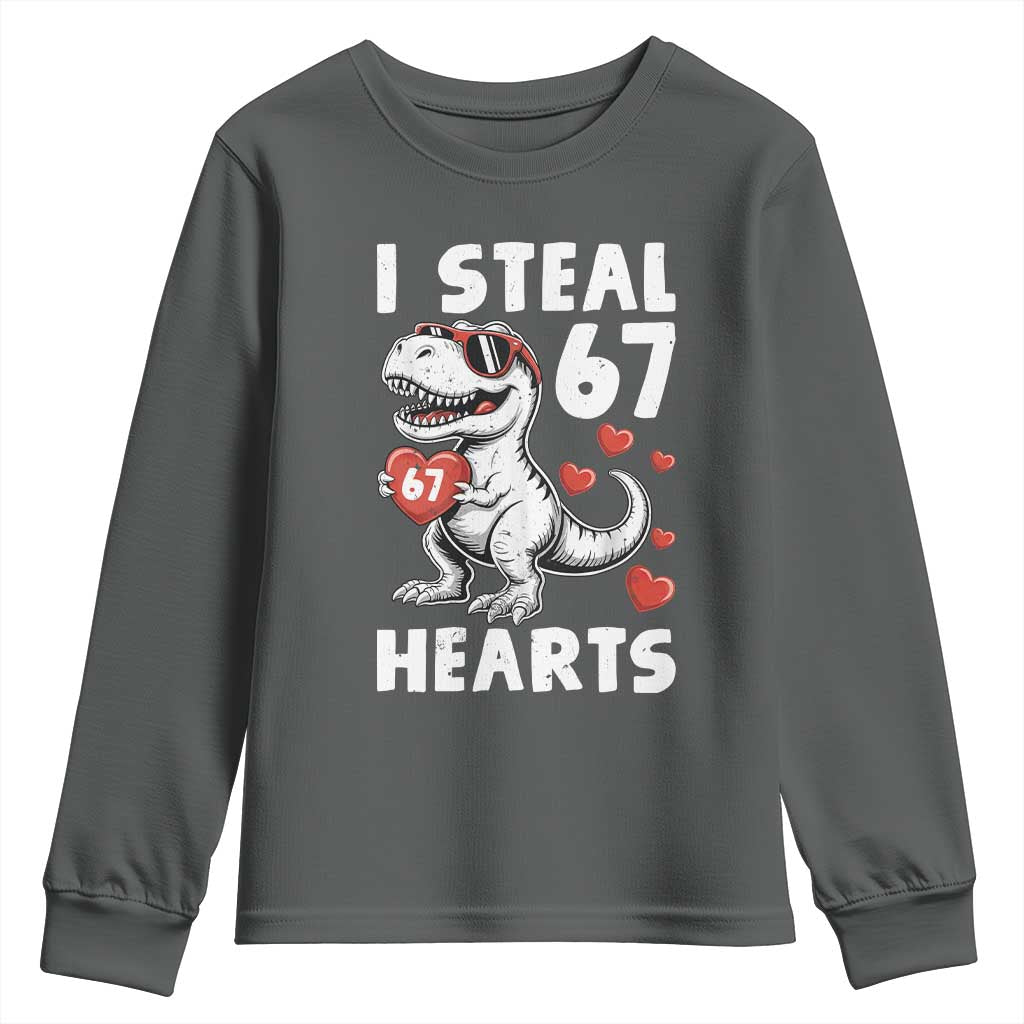 Funny I Steal 67 Hearts Valentines Day Six Seven Meme Youth Sweatshirt TS11 Dark Heather Print Your Wear