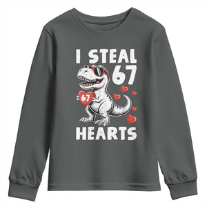 Funny I Steal 67 Hearts Valentines Day Six Seven Meme Youth Sweatshirt TS11 Dark Heather Print Your Wear