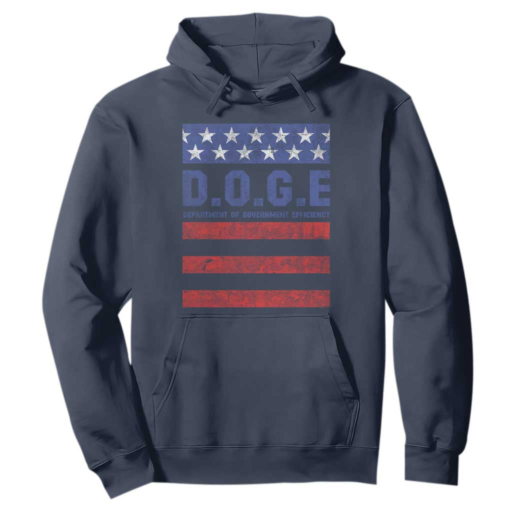 Trump Musk DOGE Hoodie Department Of Government Efficiency Vintage American Flag Stripes TS11 Navy Print Your Wear