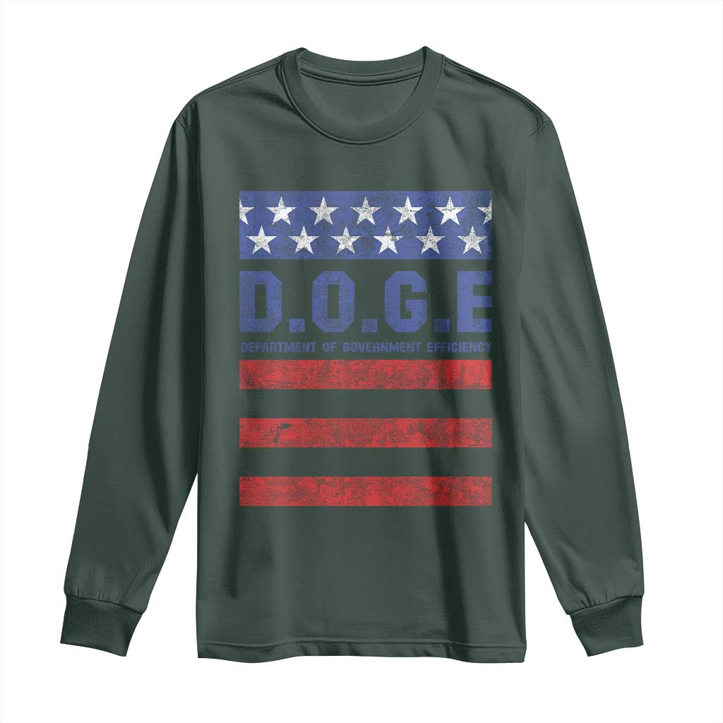Trump Musk DOGE Long Sleeve Shirt Department Of Government Efficiency Vintage American Flag Stripes TS11 Dark Forest Green Print Your Wear