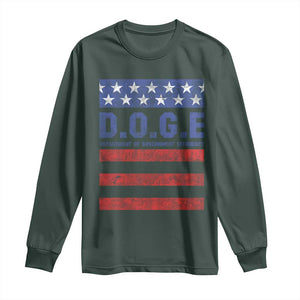 Trump Musk DOGE Long Sleeve Shirt Department Of Government Efficiency Vintage American Flag Stripes TS11 Dark Forest Green Print Your Wear