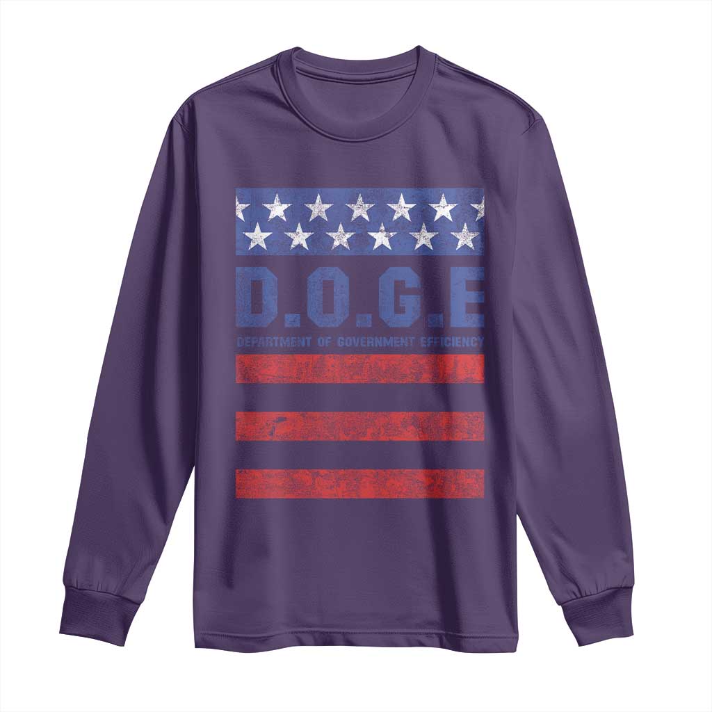 Trump Musk DOGE Long Sleeve Shirt Department Of Government Efficiency Vintage American Flag Stripes TS11 Purple Print Your Wear