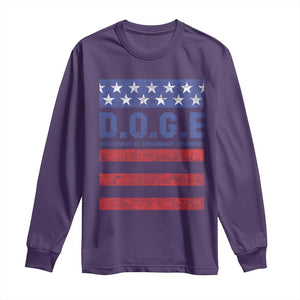 Trump Musk DOGE Long Sleeve Shirt Department Of Government Efficiency Vintage American Flag Stripes TS11 Purple Print Your Wear