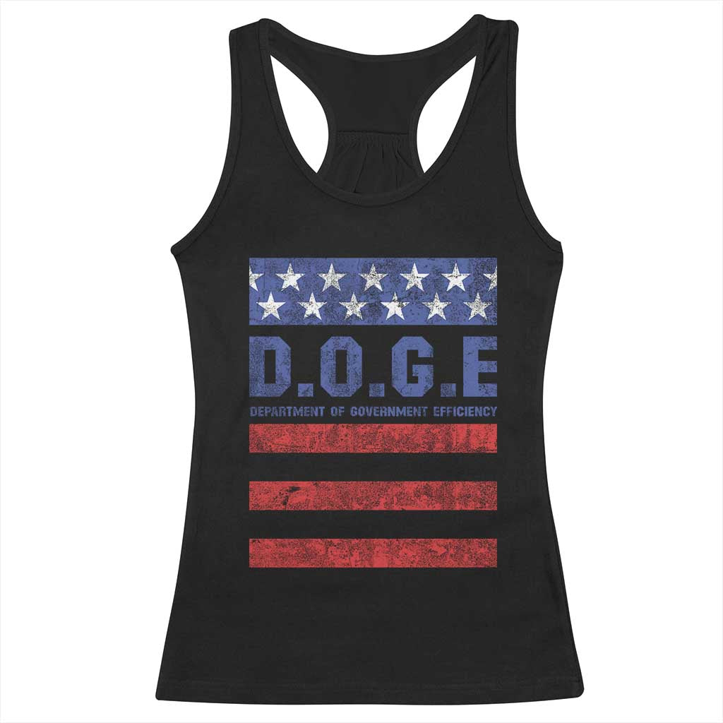 Trump Musk DOGE Racerback Tank Top Department Of Government Efficiency Vintage American Flag Stripes TS11 Black Print Your Wear