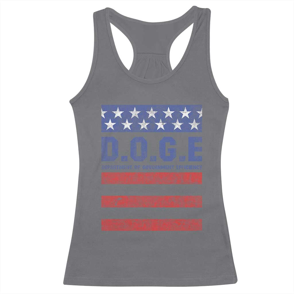 Trump Musk DOGE Racerback Tank Top Department Of Government Efficiency Vintage American Flag Stripes TS11 Charcoal Print Your Wear