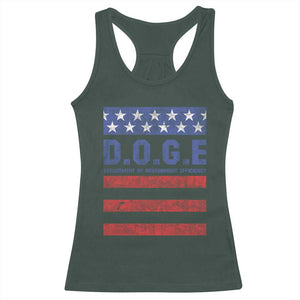 Trump Musk DOGE Racerback Tank Top Department Of Government Efficiency Vintage American Flag Stripes TS11 Dark Forest Green Print Your Wear