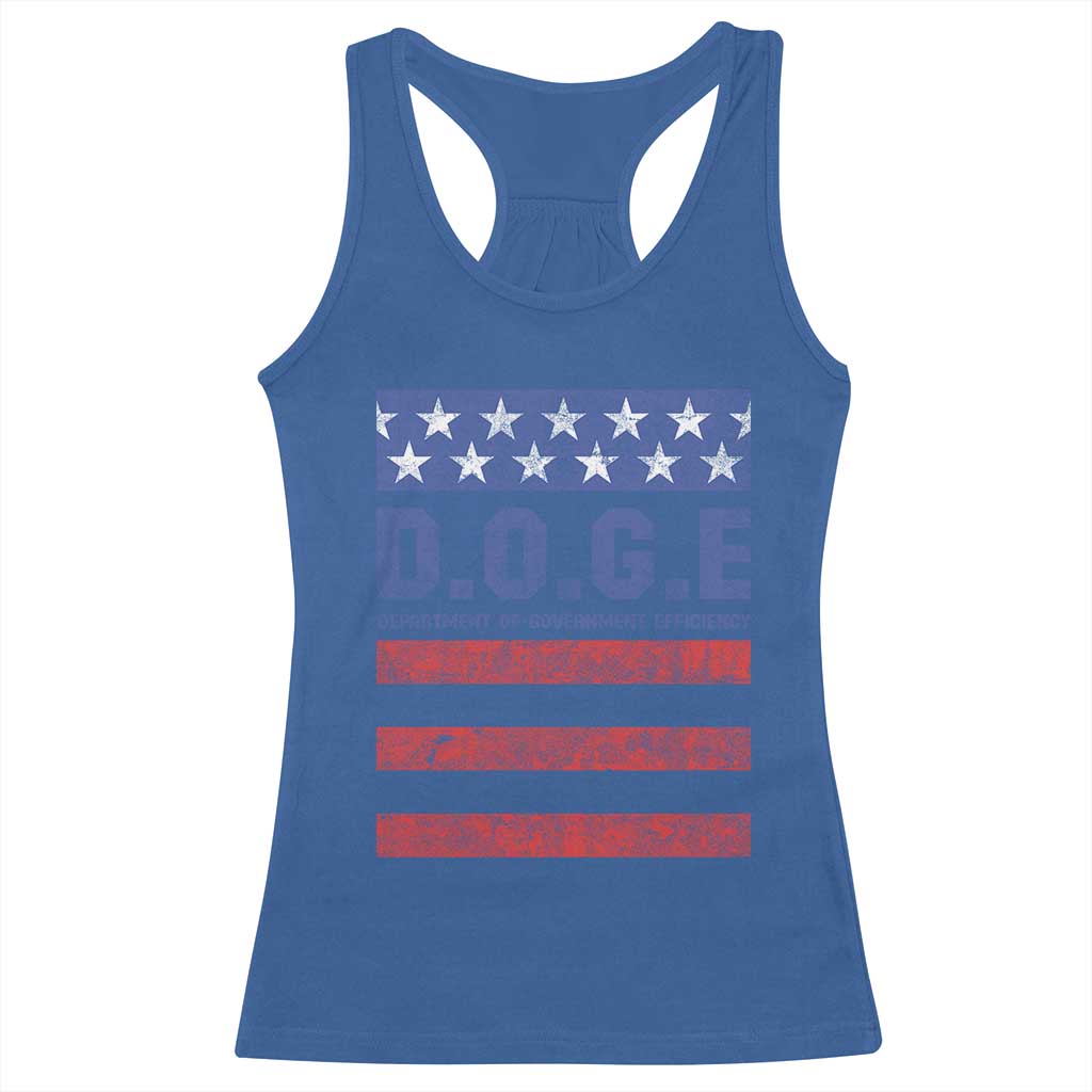 Trump Musk DOGE Racerback Tank Top Department Of Government Efficiency Vintage American Flag Stripes TS11 Royal Blue Print Your Wear