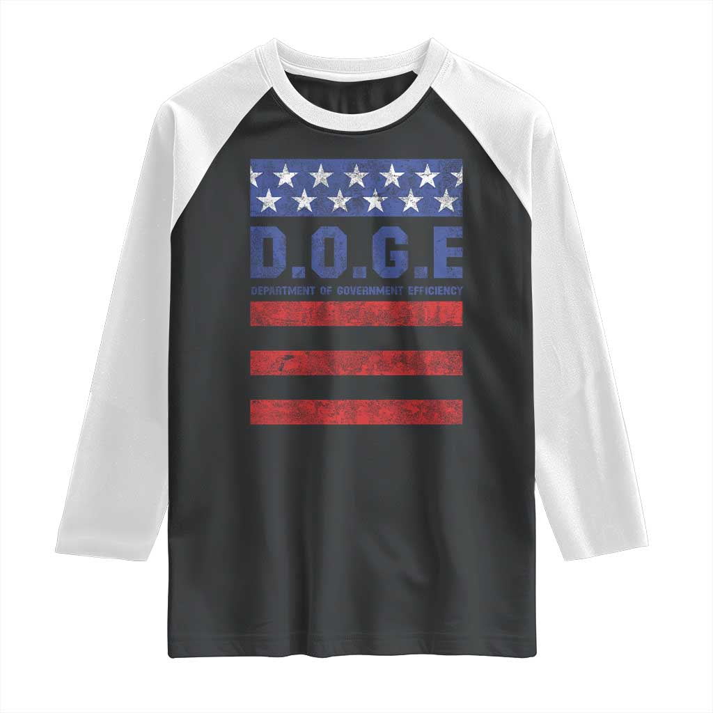 Trump Musk DOGE Raglan Shirt Department Of Government Efficiency Vintage American Flag Stripes TS11 Black White Print Your Wear