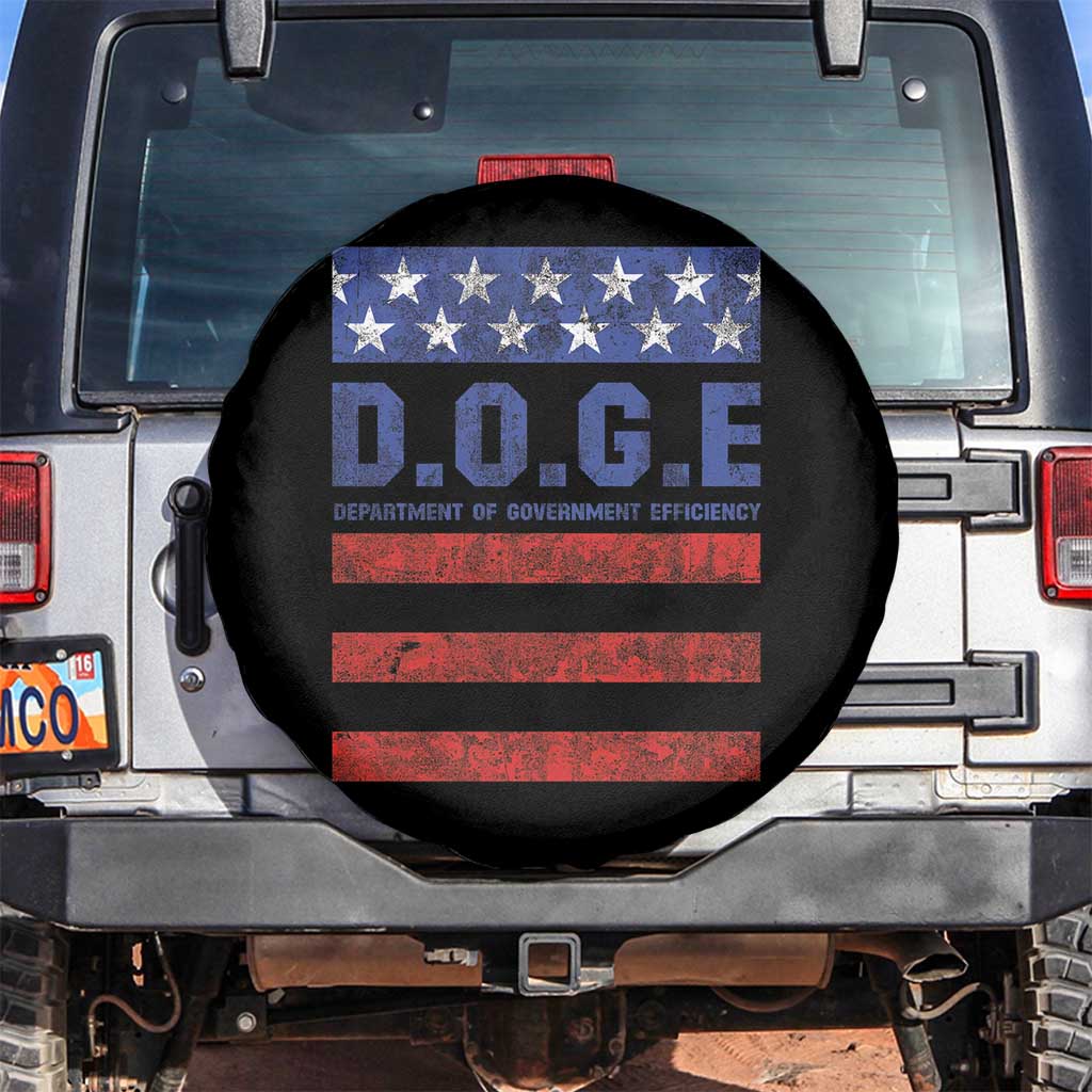 Trump Musk DOGE Spare Tire Cover Department Of Government Efficiency Vintage American Flag Stripes TS11 No hole Black Print Your Wear