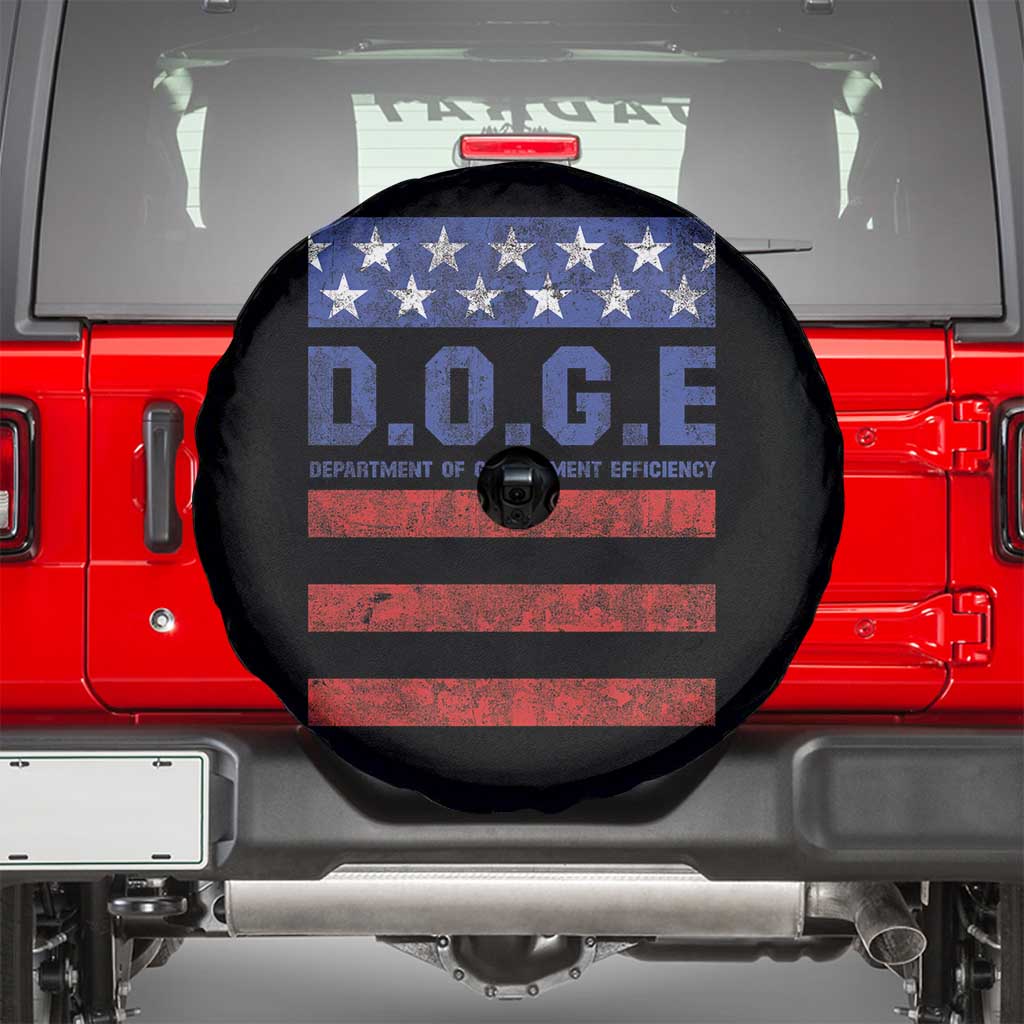 Trump Musk DOGE Spare Tire Cover Department Of Government Efficiency Vintage American Flag Stripes TS11 Black Print Your Wear