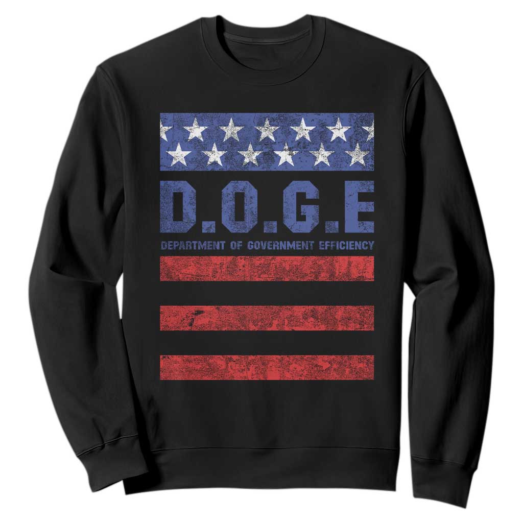 Trump Musk DOGE Sweatshirt Department Of Government Efficiency Vintage American Flag Stripes TS11 Black Print Your Wear