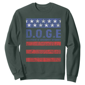 Trump Musk DOGE Sweatshirt Department Of Government Efficiency Vintage American Flag Stripes TS11 Dark Forest Green Print Your Wear