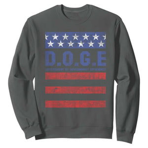 Trump Musk DOGE Sweatshirt Department Of Government Efficiency Vintage American Flag Stripes TS11 Dark Heather Print Your Wear