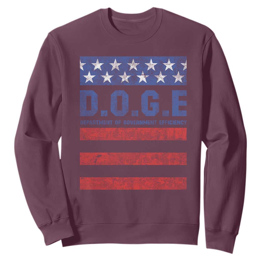 Trump Musk DOGE Sweatshirt Department Of Government Efficiency Vintage American Flag Stripes TS11 Maroon Print Your Wear