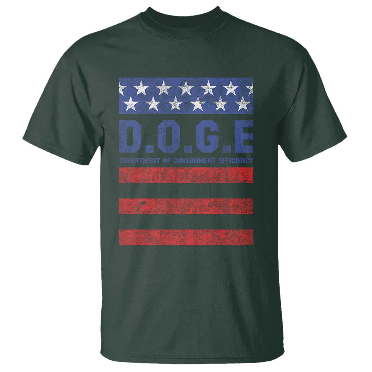 Trump Musk DOGE T Shirt Department Of Government Efficiency Vintage American Flag Stripes TS11 Dark Forest Green Print Your Wear