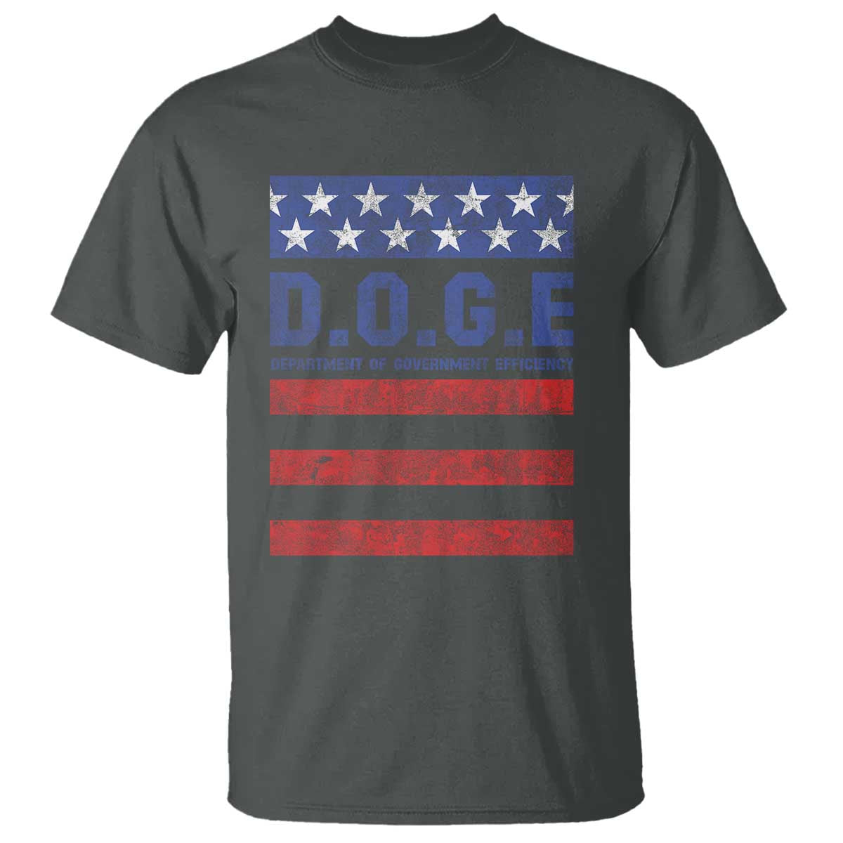 Trump Musk DOGE T Shirt Department Of Government Efficiency Vintage American Flag Stripes TS11 Dark Heather Print Your Wear