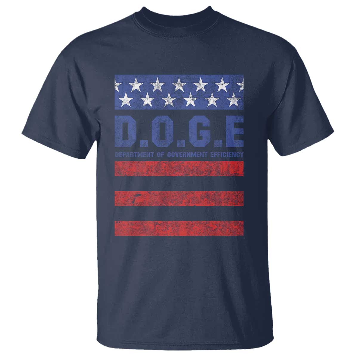 Trump Musk DOGE T Shirt Department Of Government Efficiency Vintage American Flag Stripes TS11 Navy Print Your Wear