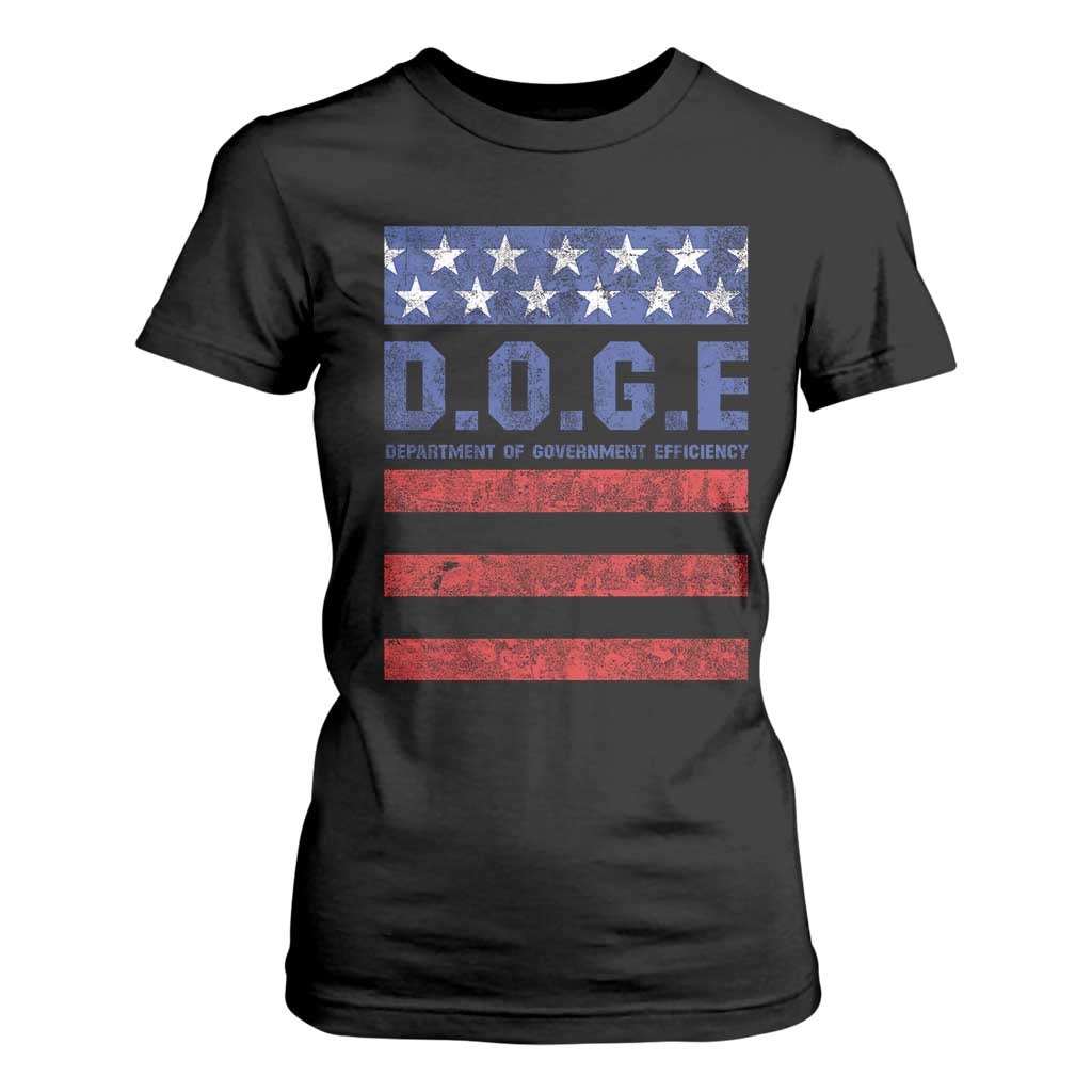 Trump Musk DOGE T Shirt For Women Department Of Government Efficiency Vintage American Flag Stripes TS11 Black Print Your Wear