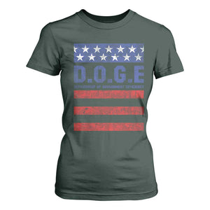 Trump Musk DOGE T Shirt For Women Department Of Government Efficiency Vintage American Flag Stripes TS11 Dark Forest Green Print Your Wear