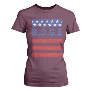 Trump Musk DOGE T Shirt For Women Department Of Government Efficiency Vintage American Flag Stripes TS11 Maroon Print Your Wear