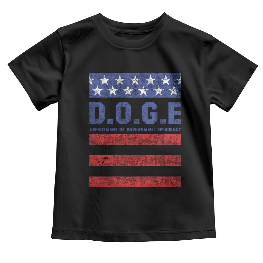 Trump Musk DOGE Toddler T Shirt Department Of Government Efficiency Vintage American Flag Stripes TS11 Black Print Your Wear