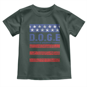Trump Musk DOGE Toddler T Shirt Department Of Government Efficiency Vintage American Flag Stripes TS11 Dark Forest Green Print Your Wear