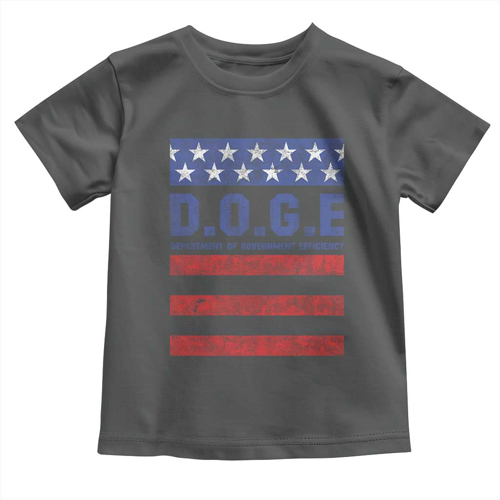 Trump Musk DOGE Toddler T Shirt Department Of Government Efficiency Vintage American Flag Stripes TS11 Dark Heather Print Your Wear