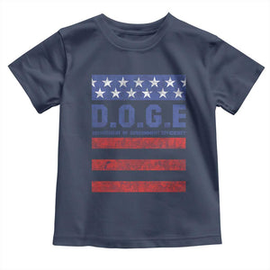 Trump Musk DOGE Toddler T Shirt Department Of Government Efficiency Vintage American Flag Stripes TS11 Navy Print Your Wear