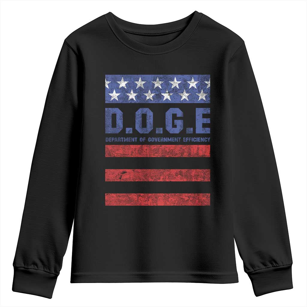 Trump Musk DOGE Youth Sweatshirt Department Of Government Efficiency Vintage American Flag Stripes TS11 Black Print Your Wear