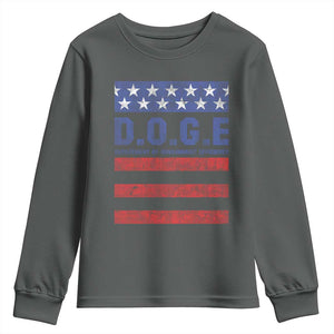 Trump Musk DOGE Youth Sweatshirt Department Of Government Efficiency Vintage American Flag Stripes TS11 Dark Heather Print Your Wear