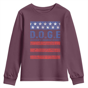Trump Musk DOGE Youth Sweatshirt Department Of Government Efficiency Vintage American Flag Stripes TS11 Maroon Print Your Wear
