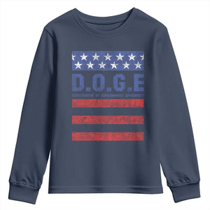 Trump Musk DOGE Youth Sweatshirt Department Of Government Efficiency Vintage American Flag Stripes TS11 Navy Print Your Wear