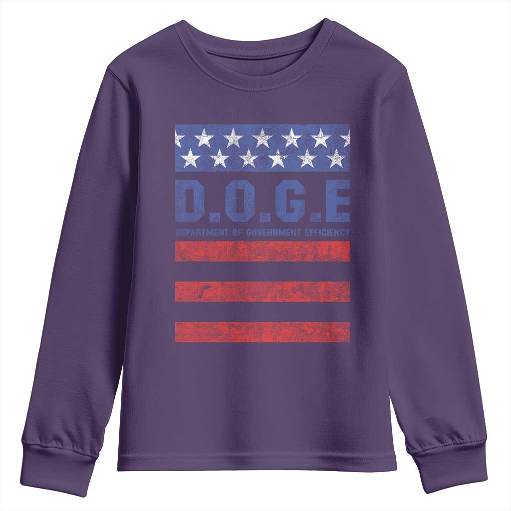 Trump Musk DOGE Youth Sweatshirt Department Of Government Efficiency Vintage American Flag Stripes TS11 Purple Print Your Wear