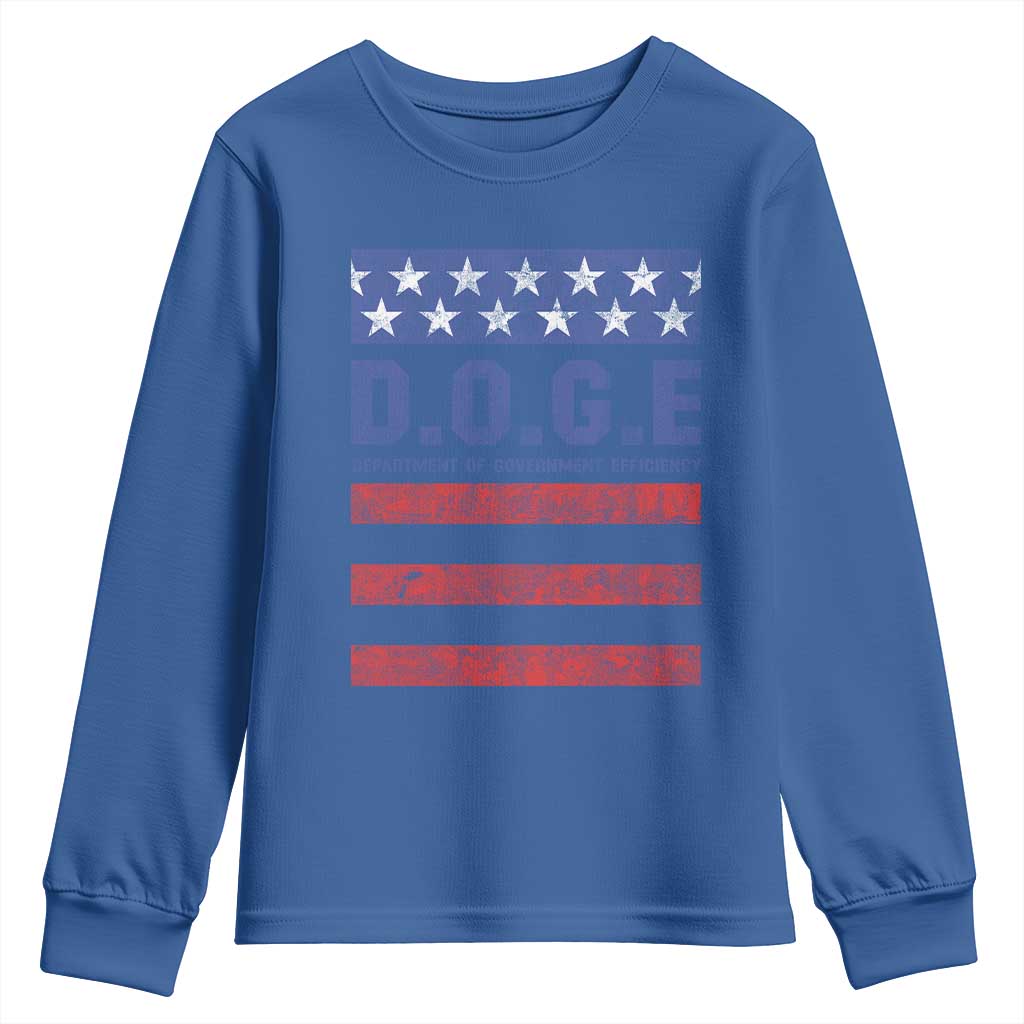 Trump Musk DOGE Youth Sweatshirt Department Of Government Efficiency Vintage American Flag Stripes TS11 Royal Blue Print Your Wear