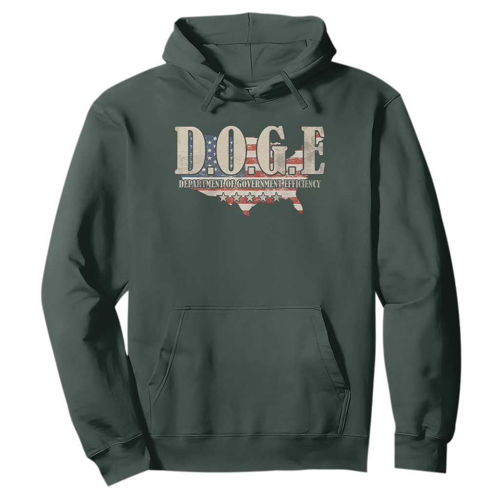 Trump Musk DOGE Hoodie Department Of Government Efficiency Vintage American USA Flag TS11 Dark Forest Green Print Your Wear